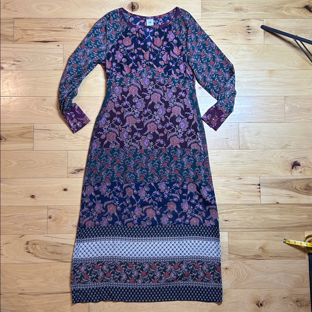 CAbi Multicolor Floral Long Sleeve Maxi Dress | Size Medium